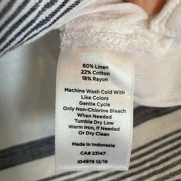Women’s Talbots Sz MP cap sleeve linen tunic nautical white blue striped v neck - Picture 8 of 10